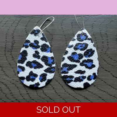 Blue leopard light weight faux leather dangle earrings